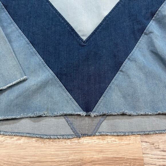 Ella Moss Denim Patchwork Funnel Neck Top Blue Colorblock Soft Grunge XS - Picture 5 of 7